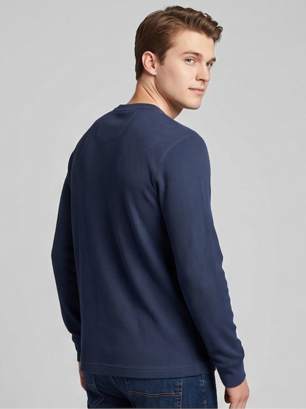Mens Eddie Bauer Thermal Crew Neck Top Blue - Picture 3 of 5